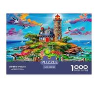 Lighthouse 1000 Pieces Puzzle Game - Lighthouse Island Colorful Scenic Cheerful The Whole Family Fun And Challenging Activity for Home Decompression52x38cm/1000pcs
