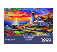 Lighthouse 1000 Pieces Puzzle Game - Lighthouse Sunset Vibrant Scenic Peaceful The Whole Family Fun And Challenging Activity for Home Decompression70x50cm/1000pcs