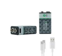Lighthouse 9V USB-C Rechargeable Batteries Pack of 2 - 400mAh Li-Ion PP3 Battery Twin Pack with Fast 2.5h Charge, Up to 1200 Charge Cycles & Included Dual USB-A to USB-C Charging Cable