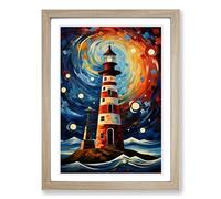 Lighthouse Abstract No.2 Framed Print | A2 Oak Framed Wall Art | Ready to Hang | Abstract Cityscape Picture | Living Room Bedroom Lounge Office