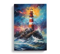 Lighthouse Action Painting Art Canvas Wall Art Print 30x20 Inch