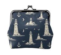 Lighthouse Anchor Seagull Print Coin Purse for Women, Kiss-lock Change Purse Wallets, Small PU Leather Coin Purses