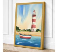 Lighthouse and Fishing Boat Canvas Wall Art Print 24x16 Inch (61 x 41 cm)
