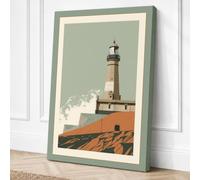 Lighthouse and Stones Coastal Canvas Wall Art Print 18x12 Inch (46 x 30 cm)