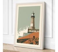 Lighthouse and Stones Coastal Canvas Wall Art Print 18x12 Inch (46 x 30 cm)