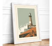 Lighthouse and Stones Coastal Framed Wall Art Print A4 (29.7×21cm) White, Wall Decor for Living Room, Bedroom, Office & Home, Ready to Hang, Art Gift