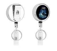 Lighthouse and Wave Cute Retractable Metal ID Badge Holder Reel Clip Keychain for Office Work