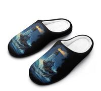 Lighthouse And Wave Women's Cotton Slippers | House Slippers Memory Foam Washable Slip On Indoor Outdoor Home Shoes