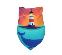 Lighthouse and Whale Print Dog Bandana 1 Pack Premium Triangle Scarf Washable Birthday Pet Accessories for Neutral Large Dogs