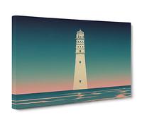 Lighthouse Art Deco Style Canvas Print | Gallery Wrapped 30mm Frame Wall Decor | 30x20 inches | Ready to Hang | Art Deco Seascape Picture | Living Room Bedroom Lounge Office