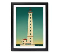 Lighthouse Art Deco Style Framed Print | A2 Black Framed Wall Art | Ready to Hang | Art Deco Cityscape Picture | Living Room Bedroom Lounge Office