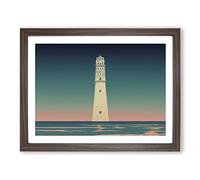 Lighthouse Art Deco Style Framed Print | A2 Walnut Framed Wall Art | Ready to Hang | Art Deco Cityscape Picture | Living Room Bedroom Lounge Office