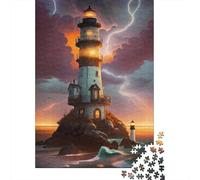 Lighthouse at Night Adult Jigsaws 1000 Pieces Recycled Paper Thunderstorm SeaPuzzle for Adults And Age 12 Years Up Jigsaw Puzzle Hard Difficult Family Game Fun Present 70x50cm/1000pcs