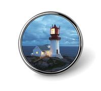 Lighthouse at Night Badge,Comfort Light in Weight Round Emblem Cute Funny Decor Brooch Smooth Does Not Fade Badges for Hats Jackets Coat Shirt