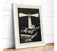 Lighthouse at Night Coastal Framed Wall Art Print A3 (42×29.7cm) White, Wall Decor for Living Room, Bedroom, Office & Home, Ready to Hang, Art Gift
