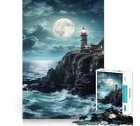 Lighthouse at Night Jigsaw Puzzle for Teenagers 1000 Pieces Strong Memory Calm Daily Joyful Challenge Xmas Gift (50x75cm)
