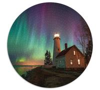 Lighthouse at Night Shining with Northern Lights Jigsaw Puzzles. 1000pcs (67.5x67.5cm) Whimsical Challenge Toy for Educational Games Gifts