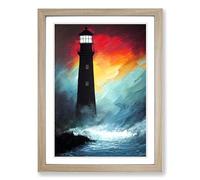 Lighthouse At Night Vol.2 Framed Print | A2 Oak Framed Wall Art | Ready to Hang | Modern Cityscape Picture | Living Room Bedroom Lounge Office