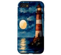 Lighthouse at night with moon over the sea coastal landscape Case for iPhone SE (2020) / 7/8