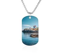 Lighthouse at Nubble Light in York Maine Personalized Picture Necklace | Stainless Steel Memorial Pendant Dog Tag Jewelry for Men Women