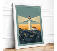 Lighthouse at Rest Vintage Framed Wall Art Print A2 (59.4×42cm) White, Wall Decor for Living Room, Bedroom, Office & Home, Ready to Hang, Art Gift
