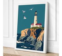 Lighthouse at Rocky Shore Canvas Wall Art Print 30x20 Inch (76 x 51 cm)