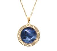 Lighthouse at Sea in Heavy Rain Women's Necklaces Round Long Alloy Pendant Necklace Minimalist Tiny Jewelry Gift Golden-style