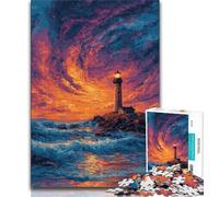 Lighthouse at Sunset 1000 Piece Jigsaw Puzzles for Adults,Stress Reliever Difficult Challenge Deal As Gifts for The Whole Family (38x26cm)