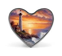 Lighthouse at Sunset Badges Heart with Button Design, Personalized Picture Pin Brooches, Heart Badge Holders for Decorate Hat Shirt Clothing Bag Accessories