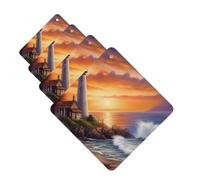 Lighthouse at Sunset Car Air Fresheners Cards Set of 4 Pieces Personalized Car Fresheners Gifts for Men Women Auto Aromatherapy Tablets Hanging Scented Cards for Wardrobe Bathroom