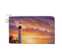 Lighthouse at Sunset Coin Purses with Zipper, Personalized Zero Wallet for Shopping, Small Makeup Pouches Bag for Travel, Card Organizer Case, Portable Canvas Change Purses
