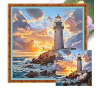 Lighthouse at Sunset Full 11CT DIY Stamped Cross Stitch Kits 45x45cm Home