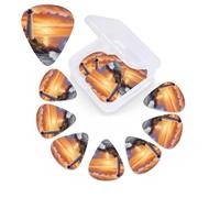 Lighthouse at Sunset Guitar Picks 12 Pack Plectrums with Organizer Box, 3 Different Thickness Includes Thin Medium Heavy Picks
