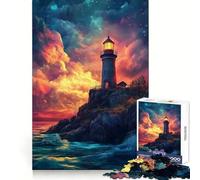 Lighthouse at Sunset Jigsaw Puzzles 1000 Piece for Teenagers DIY Play Color Fast Hard Challenge Birthday Gift (38x52cm)