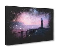 Lighthouse At Sunset Paint Splash Canvas Print | Gallery Wrapped 30mm Frame Wall Art | 30x20 inches | Ready to Hang | Coastal Seascape Picture | Living Room Bedroom Lounge Office