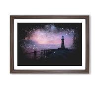 Lighthouse at Sunset Paint Splash Framed Print | A2 Walnut Framed Wall Art | Ready to Hang | Modern Cityscape Picture | Living Room Bedroom Lounge Office