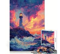 Lighthouse at Sunset Painting Jigsaw Puzzle for Teenagers 1000 Pieces Leisure Game HD Print Fun Activity Thoughtful Gift (50x75cm)