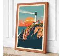Lighthouse at Sunset Retro Canvas Wall Art Print 18x12 Inch (46 x 30 cm)
