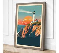 Lighthouse at Sunset Retro Canvas Wall Art Print 30x20 Inch (76 x 51 cm)