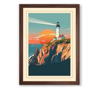 Lighthouse at Sunset Retro Framed Wall Art Print A3 (42×29.7cm) Walnut, Wall Decor for Living Room, Bedroom, Office & Home, Ready to Hang, Art Gift