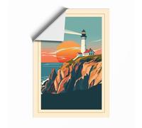 Lighthouse at Sunset Retro Unframed Wall Art Print A4 (29.7×21cm), Wall Decor for Living Room, Bedroom, Office & Home, Art Gift