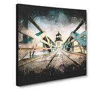 Lighthouse at the Piers End Paint Splash Canvas Print | Gallery Wrapped 30mm Frame Wall Art | 20x20 inches | Ready to Hang | Coastal Seascape Picture | Living Room Bedroom Lounge Office