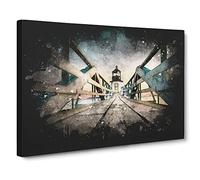 Lighthouse At The Piers End Paint Splash Canvas Print | Gallery Wrapped 30mm Frame Wall Art | 24x16 inches | Ready to Hang | Coastal Seascape Picture | Living Room Bedroom Lounge Office