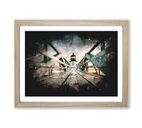 Lighthouse At The Piers End Paint Splash Modern Art Framed Print | A4 Oak Framed Wall Art | Ready to Hang | Modern Cityscape Picture | Living Room Bedroom Lounge Office