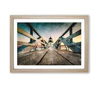 Lighthouse at The Piers End Painting Framed Print | A2 Oak Framed Wall Art | Ready to Hang | Modern Cityscape Picture | Living Room Bedroom Lounge Office