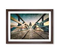 Lighthouse at The Piers End Painting Framed Print | A2 Walnut Framed Wall Art | Ready to Hang | Modern Cityscape Picture | Living Room Bedroom Lounge Office