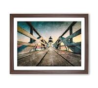 Lighthouse At The Piers End Painting Modern Art Framed Print | A3 Walnut Framed Wall Art | Ready to Hang | Modern Cityscape Picture | Living Room Bedroom Lounge Office