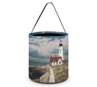 Lighthouse Backdrop Halloween Trick Or Treat Bag Reusable Candy Tote | Reinforced Polyester, Collapsible & Machine Washable, 8x8" Spacious, Wide Handles for Small Hand, Reusable Year After Year