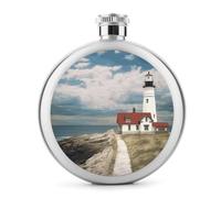 Lighthouse Backdrop Hip Flask 5 Oz Leakproof Thin Stainless Steel Flasks Camping Pocket Flask for Men Women Portable Metal Flasks for Wedding Groomsmen Bridesmaid Gift