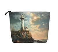 Lighthouse Backdrop Print Fake Hemp Makeup Bag,Makeup Bag,Travel Bag Pouch,Toiletry Bag with Zipper